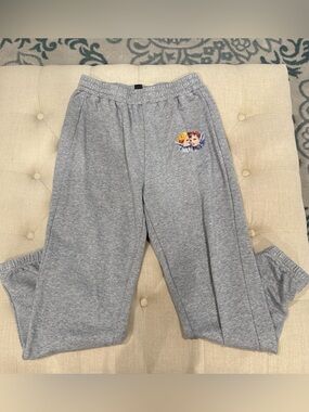 Gray Sweatpants with Embroidered Angel Detail